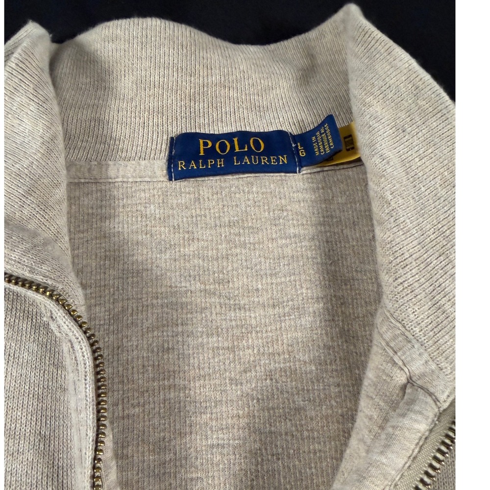 Polo Ralph Lauren Mens Large Oatmeal Beige Cotton Quarter Zip Pullover Sweater - Picture 2 of 8